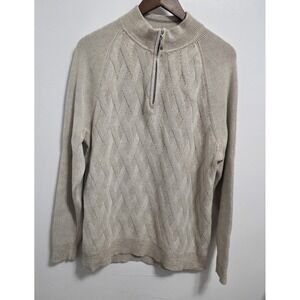 Tommy Bahama Men's XL Palm Vista Half Zip Cotton Sweater Beige Cable Knit Thick